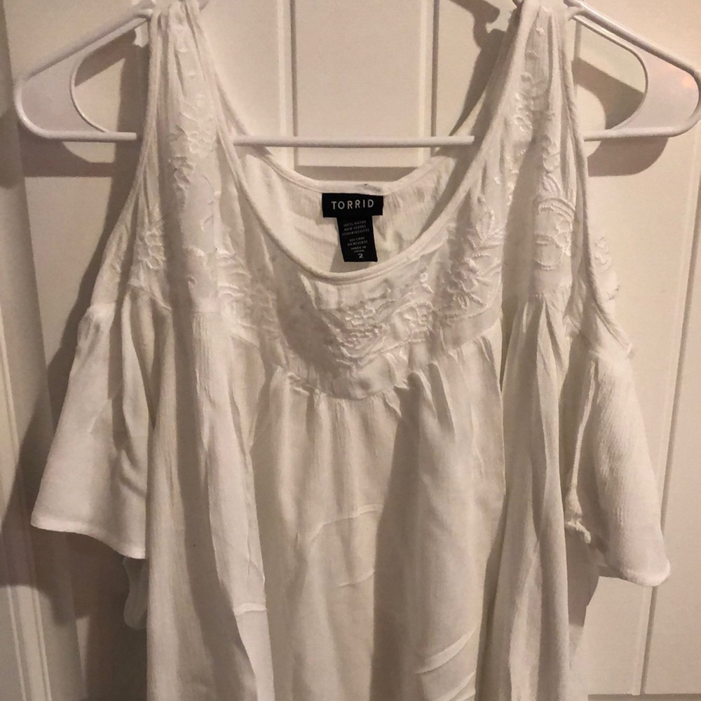 Cream cold shoulder top from torrid